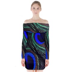 Peacock Feather Long Sleeve Off Shoulder Dress by Simbadda