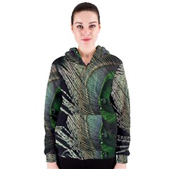 Feather Peacock Drops Green Women s Zipper Hoodie by Simbadda