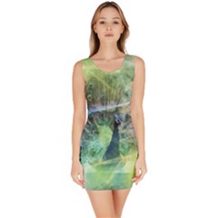 Digitally Painted Abstract Style Watercolour Painting Of A Peacock Sleeveless Bodycon Dress by Simbadda