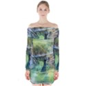 Digitally Painted Abstract Style Watercolour Painting Of A Peacock Long Sleeve Off Shoulder Dress View1