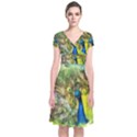 Peacock Digital Painting Short Sleeve Front Wrap Dress View1