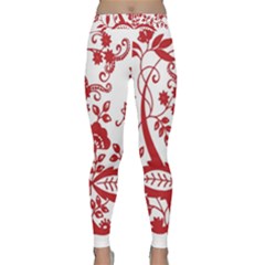 Red Vintage Floral Flowers Decorative Pattern Clipart Classic Yoga Leggings by Simbadda