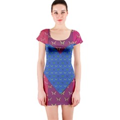 Butterfly Heart Pattern Short Sleeve Bodycon Dress by Simbadda