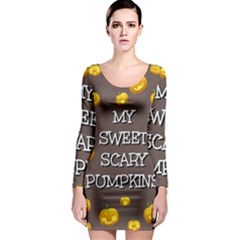 Scary Sweet Funny Cute Pumpkins Hallowen Ecard Long Sleeve Bodycon Dress