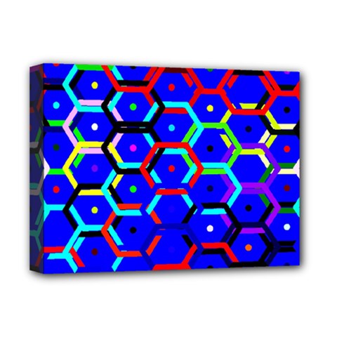 Blue Bee Hive Pattern Deluxe Canvas 16  X 12   by Amaryn4rt