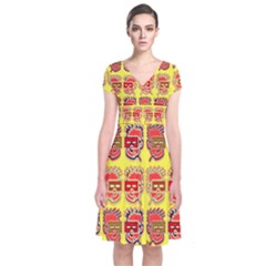 Funny Faces Short Sleeve Front Wrap Dress by Amaryn4rt