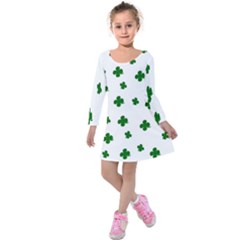 St  Patrick s Clover Pattern Kids  Long Sleeve Velvet Dress by Valentinaart