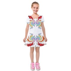 Fractal Kaleidoscope Of A Dragon Head Kids  Short Sleeve Velvet Dress by Amaryn4rt