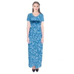 Blue Pattern Short Sleeve Maxi Dress by Valentinaart