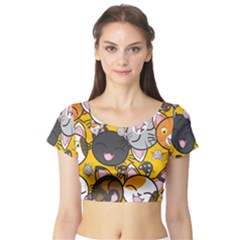 Cats Pattern Short Sleeve Crop Top (tight Fit) by Valentinaart