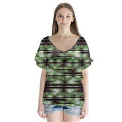 Stripes Camo Pattern Print Flutter Sleeve Top by dflcprintsclothing