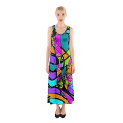 Abstract Art Squiggly Loops Multicolored Sleeveless Maxi Dress by EDDArt