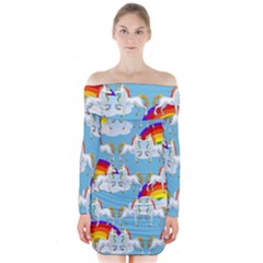 Rainbow Pony  Long Sleeve Off Shoulder Dress by Valentinaart