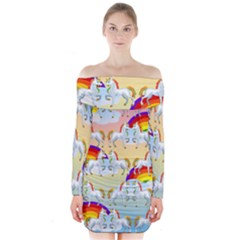 Rainbow Pony  Long Sleeve Off Shoulder Dress by Valentinaart