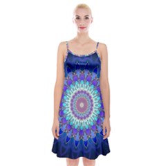 Power Flower Mandala   Blue Cyan Violet Spaghetti Strap Velvet Dress by EDDArt