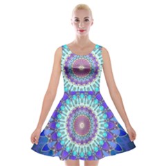 Power Flower Mandala   Blue Cyan Violet Velvet Skater Dress by EDDArt