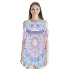 India Mehndi Style Mandala   Cyan Lilac Shoulder Cutout Velvet  One Piece by EDDArt