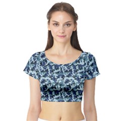 Navy Camouflage Short Sleeve Crop Top (tight Fit) by sifis