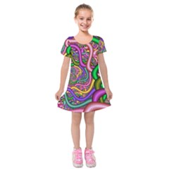 Fractal Background With Tangled Color Hoses Kids  Short Sleeve Velvet Dress by Amaryn4rt