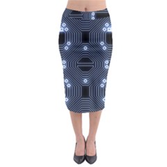 A Completely Seamless Tile Able Techy Circuit Background Midi Pencil Skirt by Simbadda