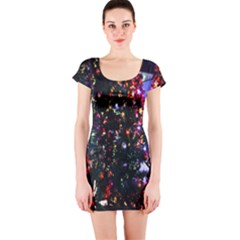 Lit Christmas Trees Prelit Creating A Colorful Pattern Short Sleeve Bodycon Dress by Simbadda