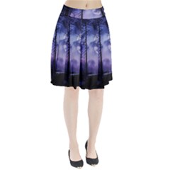 Moonlit A Forest At Night With A Full Moon Pleated Skirt by Simbadda