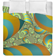 Gold Blue Fractal Worms Background Duvet Cover Double Side (king Size) by Simbadda