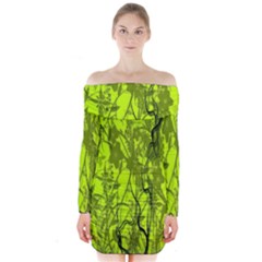 Concept Art Spider Digital Art Green Long Sleeve Off Shoulder Dress by Simbadda