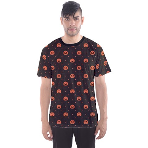 Black Black D Polka Dots Pattern With Halloween Pumpkin Men s Sport Mesh Tee by CoolDesigns