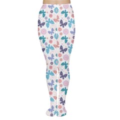 Colorful Pastel Floral Pattern With Butterflies And Flowers Tights by CoolDesigns