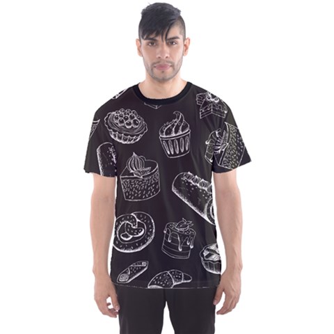 Black Sweet Pastries On Chalkboard Illustration Men s Sport Mesh Tee by CoolDesigns