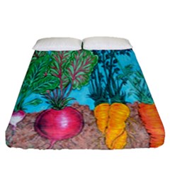 Mural Displaying Array Of Garden Vegetables Fitted Sheet (queen Size) by Simbadda