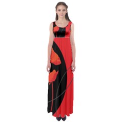 Flower Floral Red Black Sakura Line Empire Waist Maxi Dress by Mariart