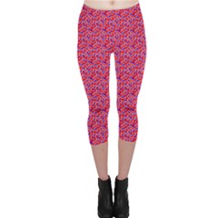 Red White And Blue Leopard Print  Capri Leggings  by PhotoNOLA