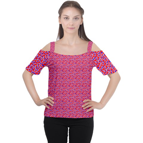 Red White And Blue Leopard Print  Women s Cutout Shoulder Tee by PhotoNOLA