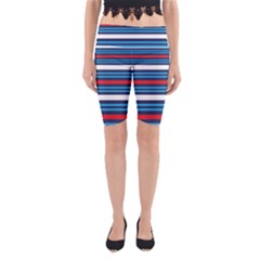 Martini Style Racing Tape Blue Red White Yoga Cropped Leggings by Mariart