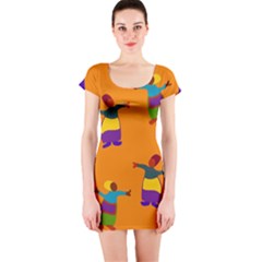 A Colorful Modern Illustration For Lovers Short Sleeve Bodycon Dress by Simbadda