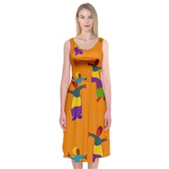 A Colorful Modern Illustration For Lovers Midi Sleeveless Dress by Simbadda