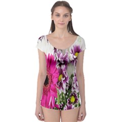 Purple White Flower Bouquet Boyleg Leotard  by Simbadda