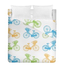 Vintage Bikes With Basket Of Flowers Colorful Wallpaper Background Illustration Duvet Cover Double Side (full/ Double Size) by Simbadda