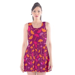 Umbrella Seamless Pattern Pink Lila Scoop Neck Skater Dress by Simbadda