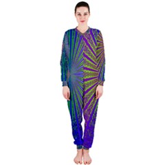 Blue Fractal That Looks Like A Starburst Onepiece Jumpsuit (ladies)  by Simbadda