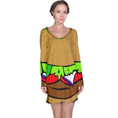 Fast Food Lunch Dinner Hamburger Cheese Vegetables Bread Long Sleeve Nightdress by Mariart