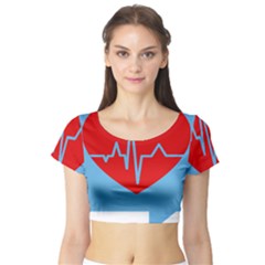 Heartbeat Health Heart Sign Red Blue Short Sleeve Crop Top (tight Fit) by Mariart