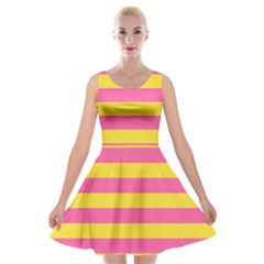 Horizontal Pink Yellow Line Velvet Skater Dress by Mariart