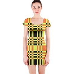 Yellow Orange And Black Background Plaid Like Background Of Halloween Colors Orange Yellow And Black Short Sleeve Bodycon Dress by Simbadda