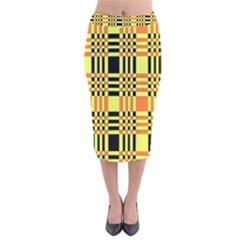 Yellow Orange And Black Background Plaid Like Background Of Halloween Colors Orange Yellow And Black Velvet Midi Pencil Skirt by Simbadda