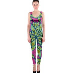 Big Growth Abstract Floral Texture Onepiece Catsuit by Simbadda