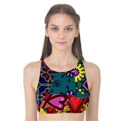 Digitally Created Abstract Patchwork Collage Pattern Tank Bikini Top by Nexatart