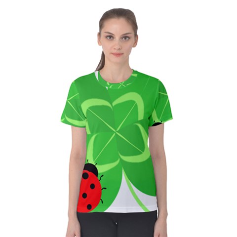 Insect Flower Floral Animals Green Red Line Women s Cotton Tee by Mariart